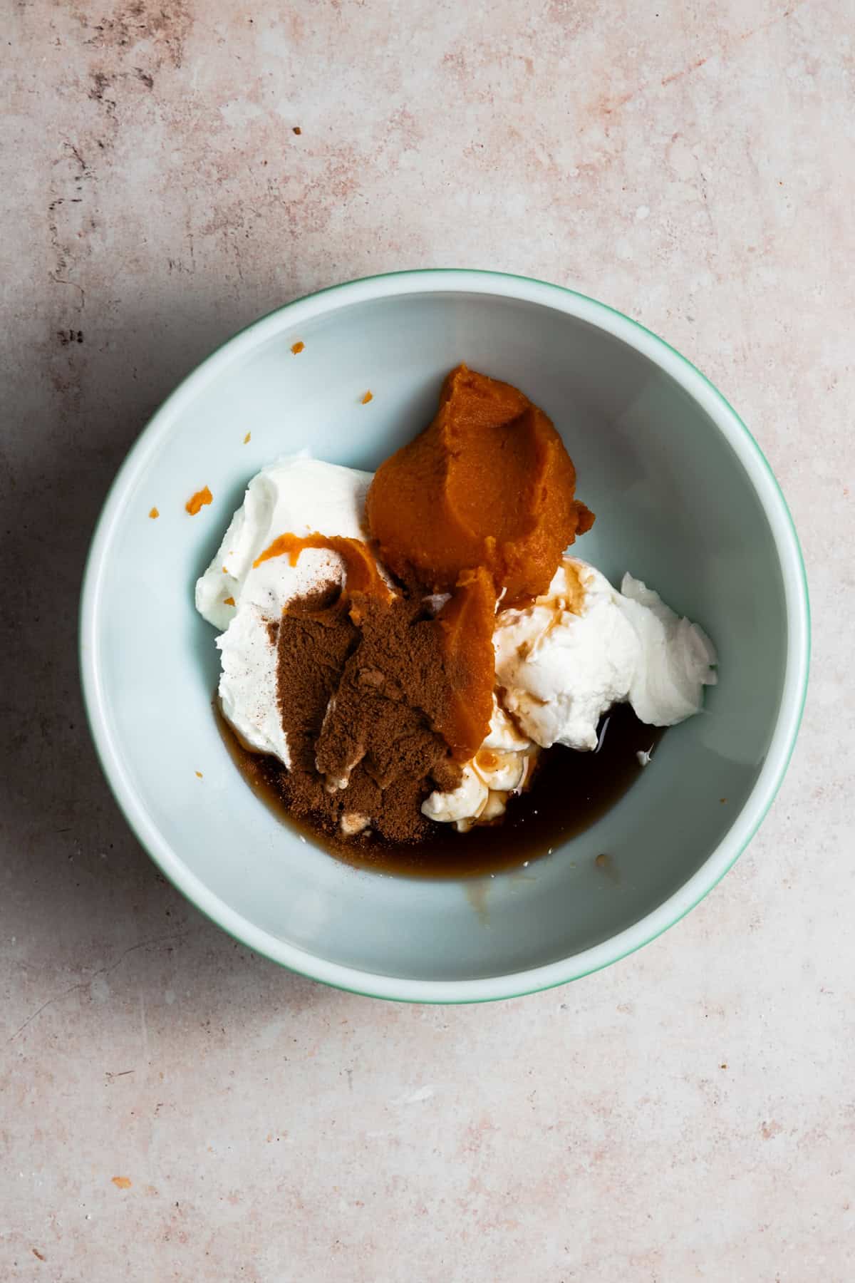 The rest of the ingredients are added to the bowl.