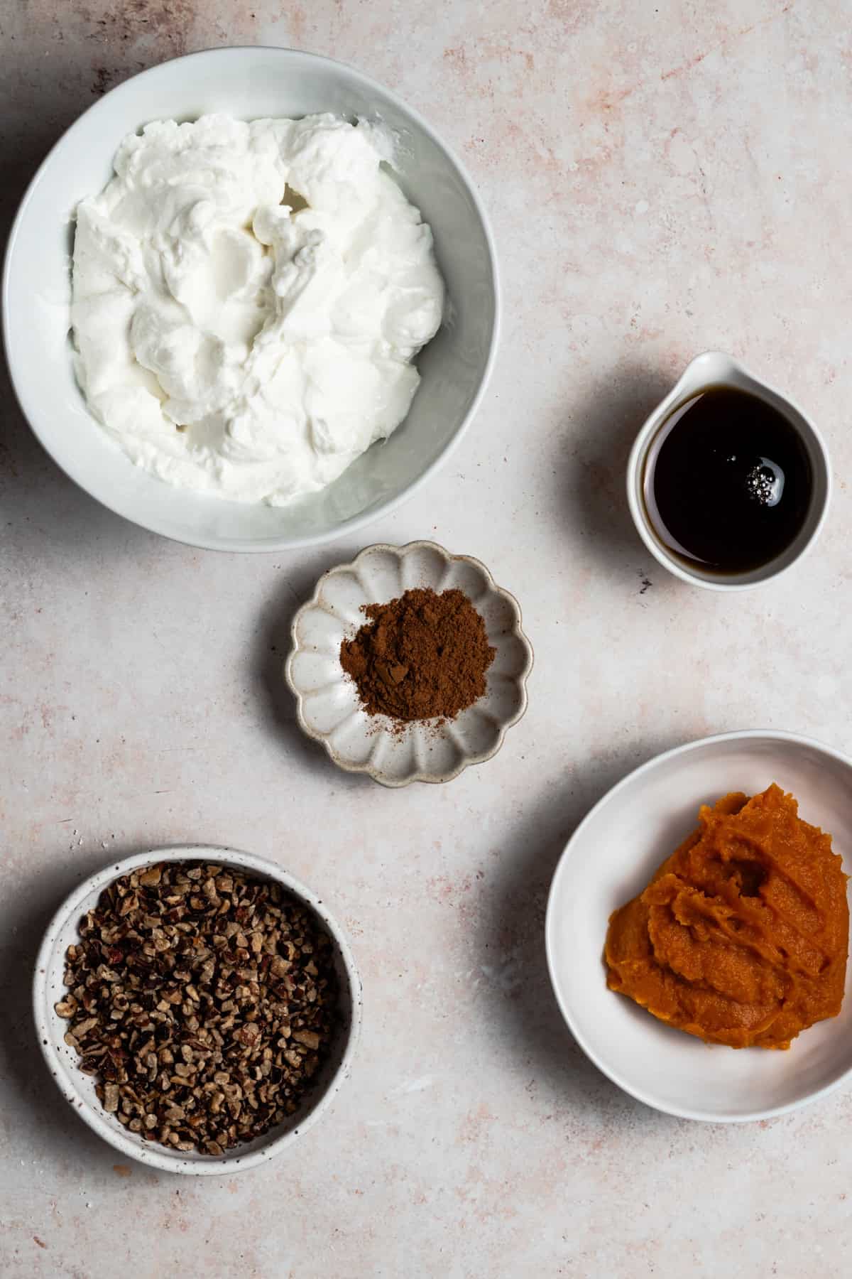 The ingredients for the pumpkin spice yogurt bark is laid out.