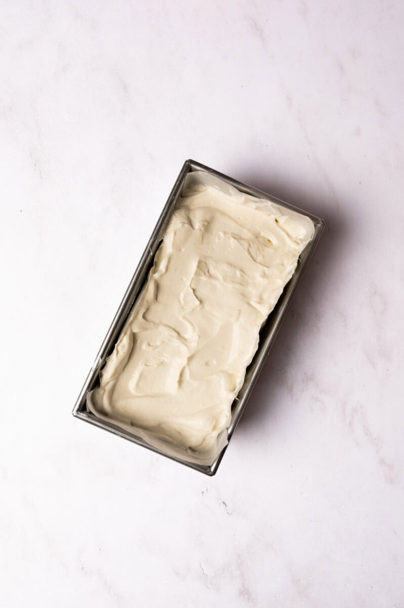 The ice cream is in a loaf pan.