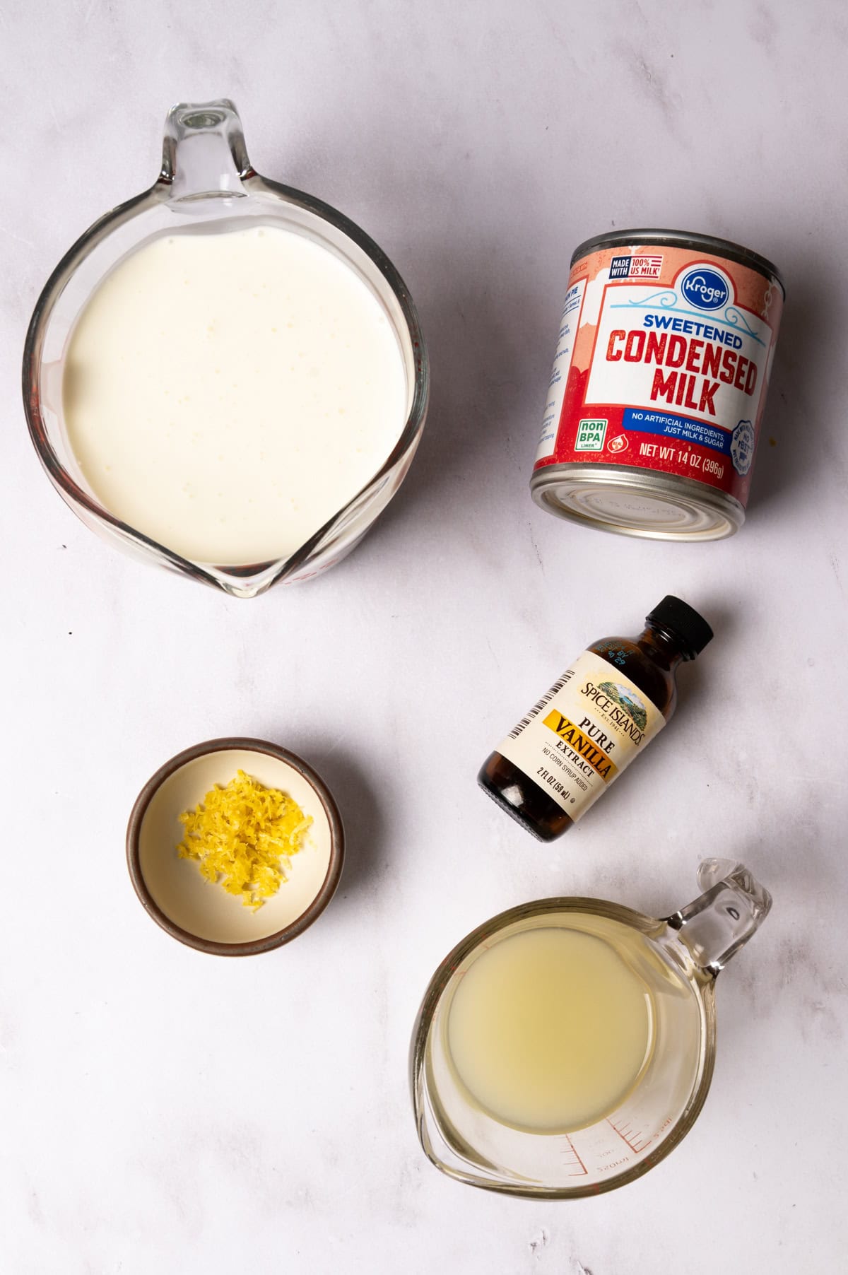 The ingredients for the no churn lemon ice cream are laid out.