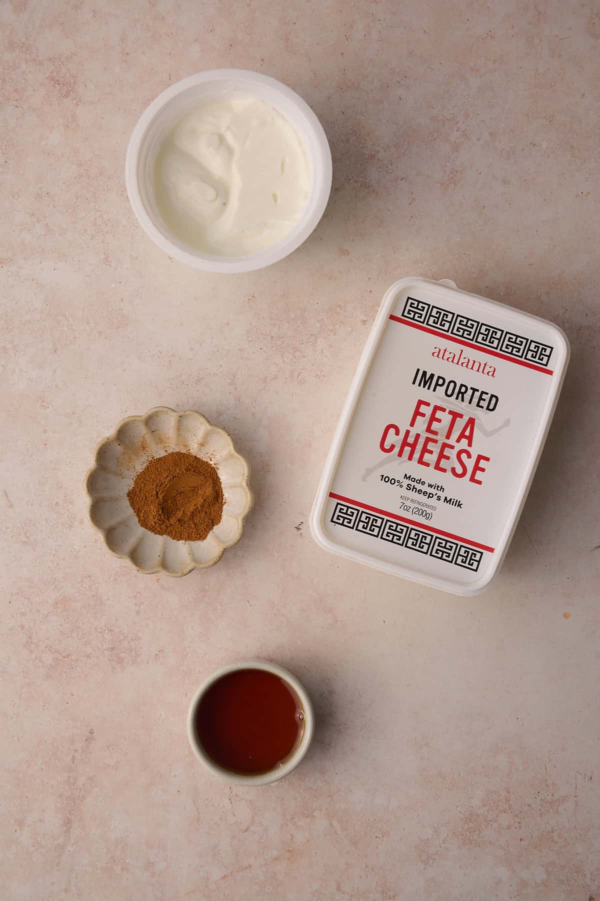 The ingredients for the feta cranberry dip are laid out.