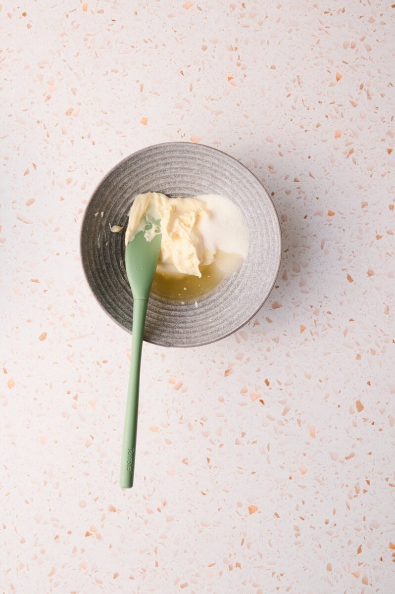The dressing ingredients are in a bowl.