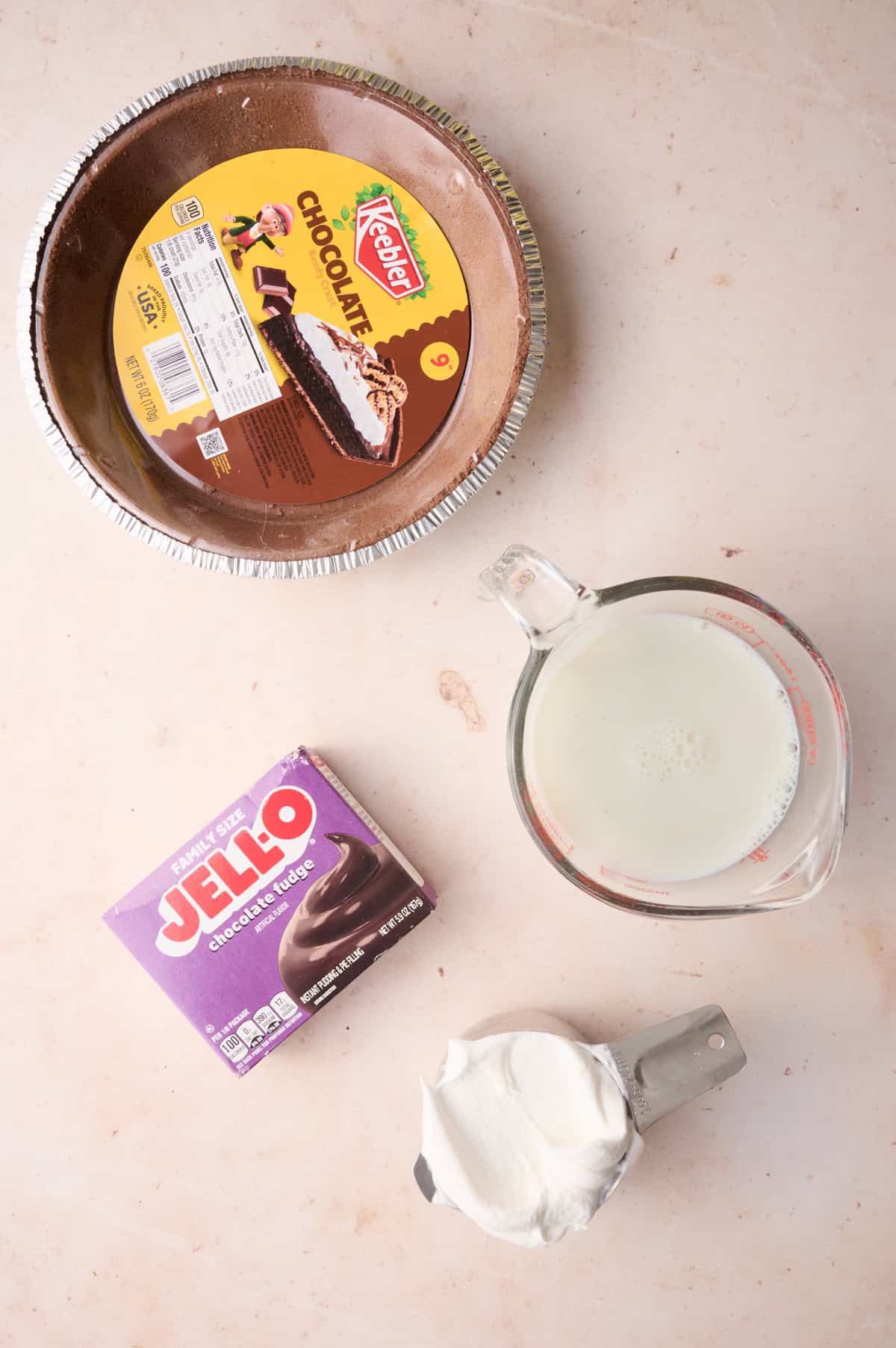 The ingredients for the no bake chocolate cake are laid out.